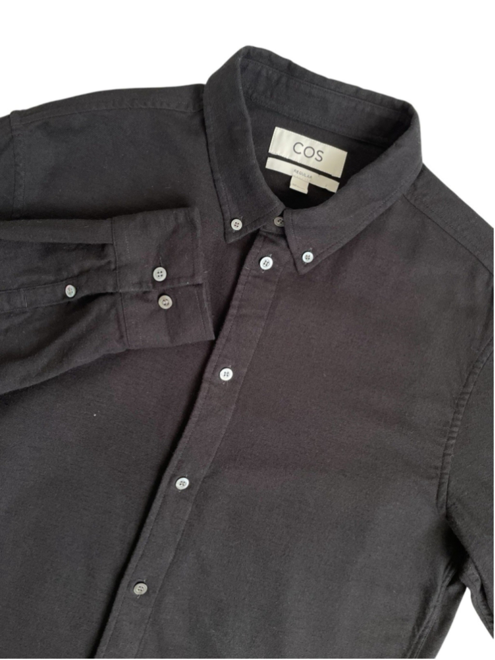 Cos Button Down Shirt Men Size EU Large Black Long Sleeve